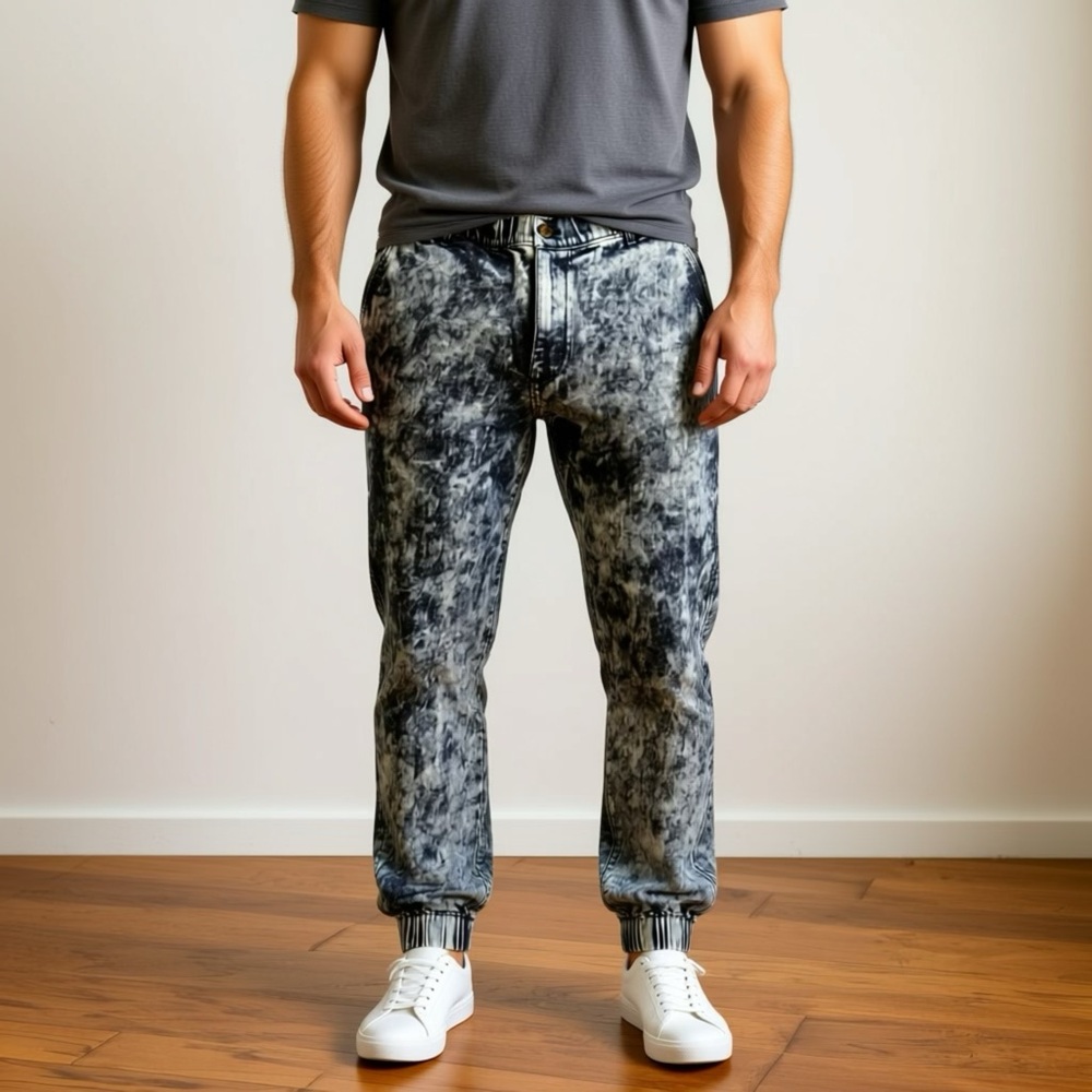 Bearbottom Clothing Men Acid Wash BLUE Denim Chino Jogger Jean Stretch  Sz LRG